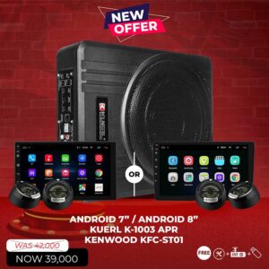 ANDROID 7" / ANDROID 8" KUERL K-1003 APR KENWOOD KFC-STO1 full Car Audio System Package